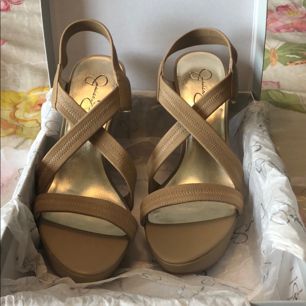 Jessica Simpson Nude Strappy Platform Heels
